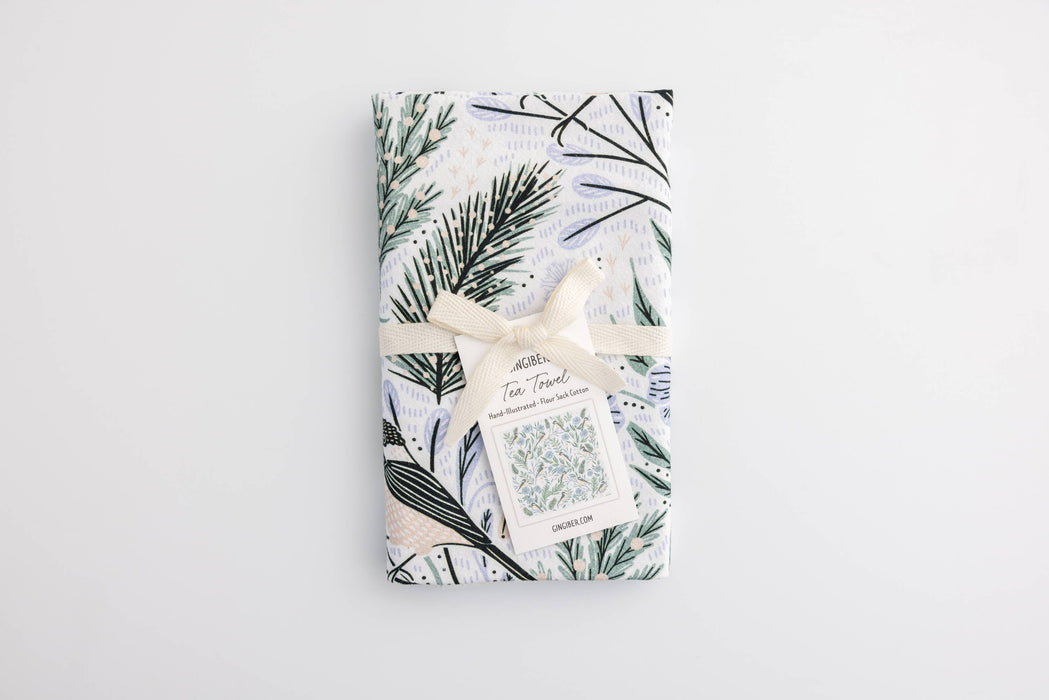 Winter Retreat Tea Towel - Woodland Bird Kitchen Towel Decor