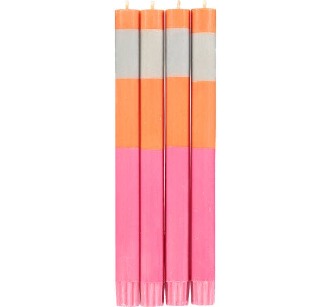 10'' H ABSTRACT Striped Orange Flame, Willow and Neyron Eco Dinner Candles, Gift Box of 4