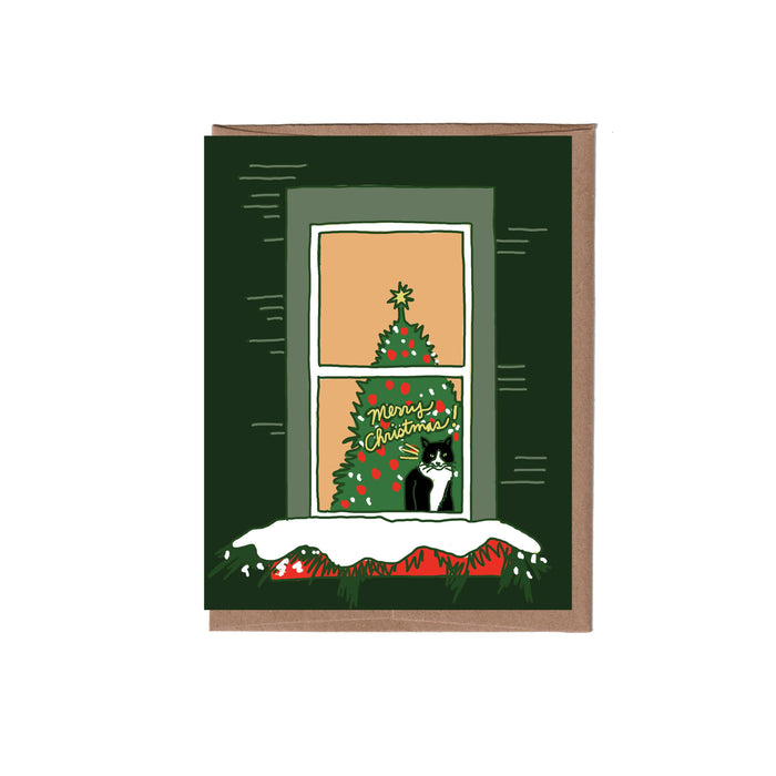 Cat in Window Christmas Greeting Card - Box of 8
