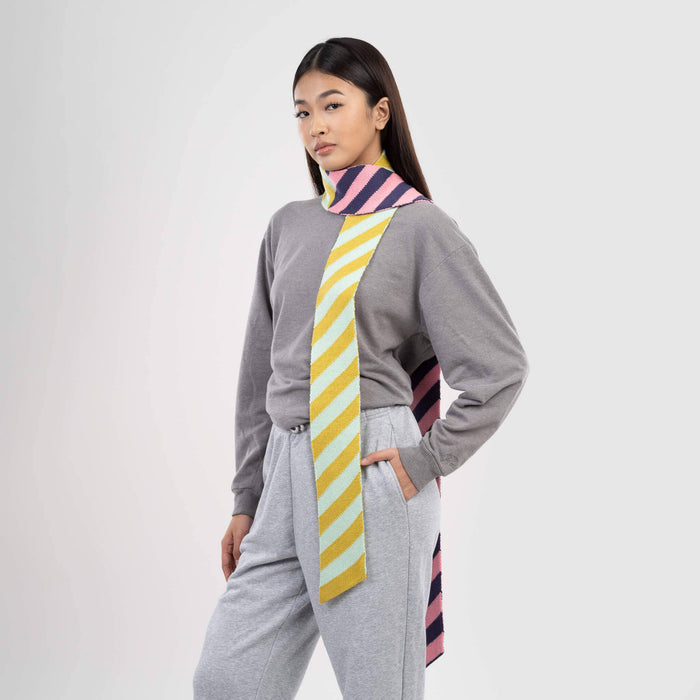 Zipper Stripe Ribbon Scarf: Poppy Stone Blue