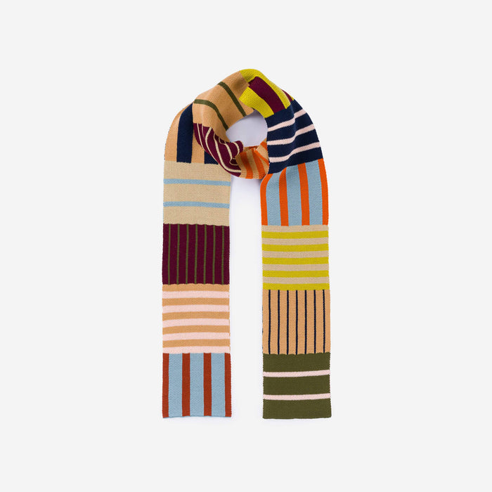 Patchwork Stripe Skinny Scarf: Desert