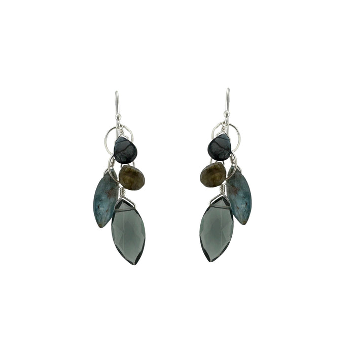 Labradorite, kyanite, & topaz cluster earrings: Vermeil