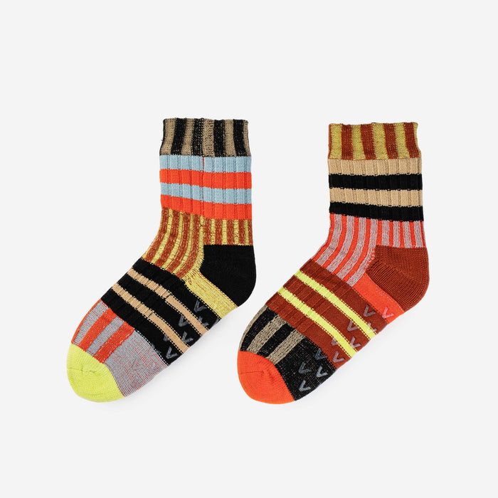 Patchwork Stripe House Socks: Rainbow / L/XL - W 9.5-12.5<br>M 8-11