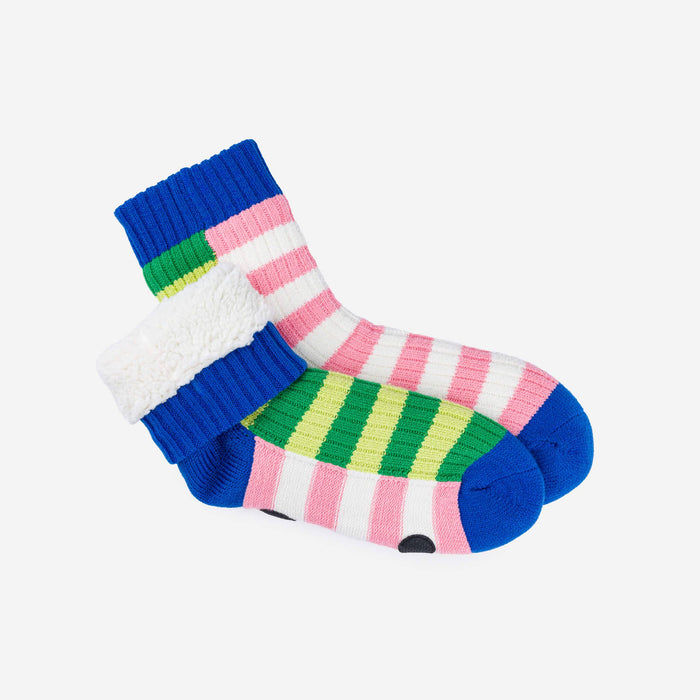 Super Stripe Knit House Socks: Peach Cobalt / S/M - W 6-9<br>M 5-7.5