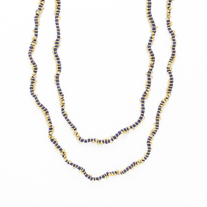 Rosemary Thread With Brass Extra Long Necklace Royal Blue Wholesale