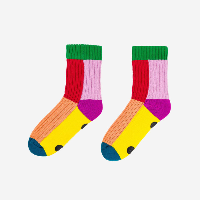 Kaleidoscope Knit House Socks: Peach Red / S/M - W 6-9<br>M 5-7.5
