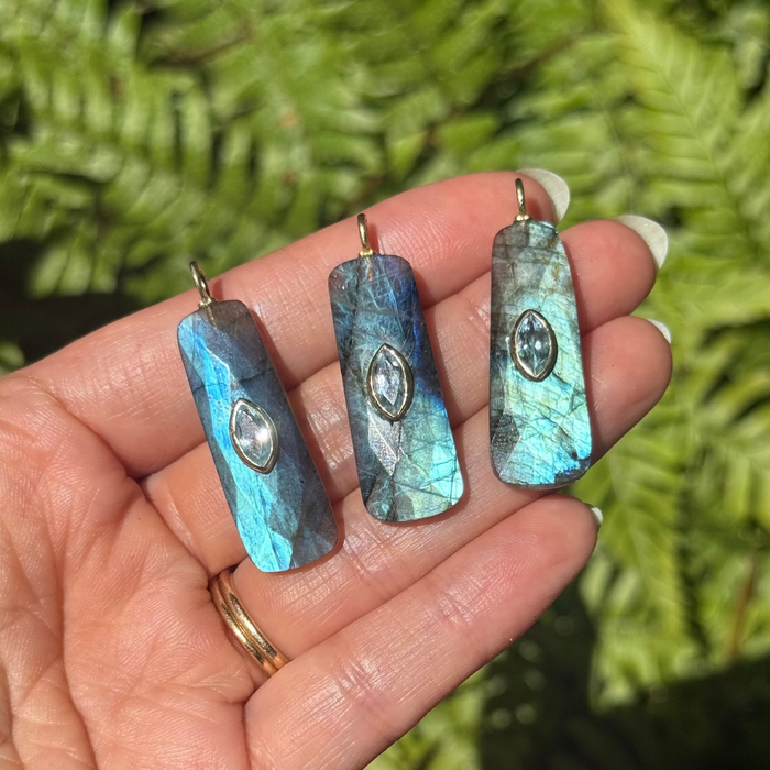 Labradorite Gemstone Pendant With Topaz: Mini Teardrop