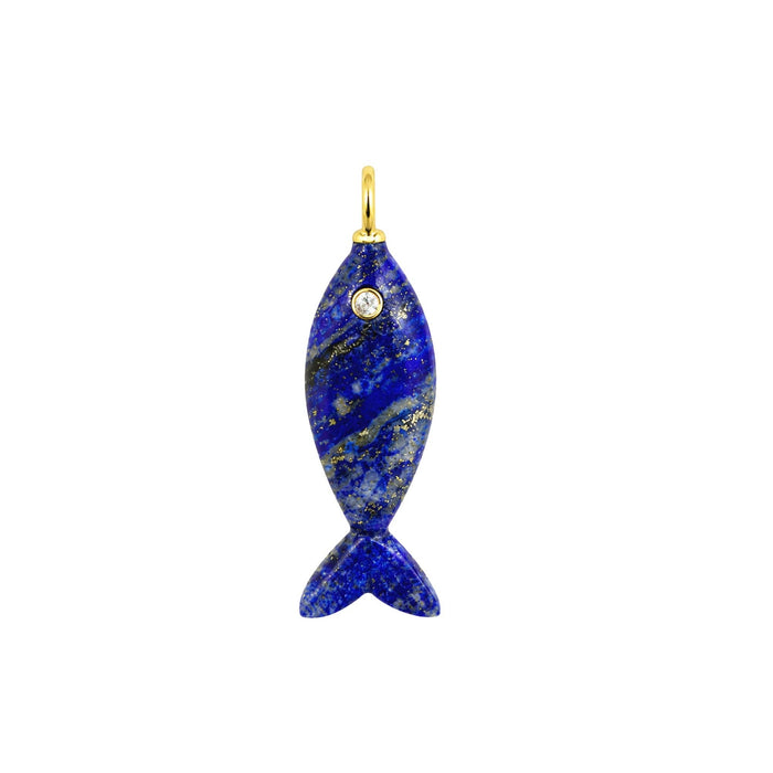 Mini Fish Gemstone Pendant With Topaz: Lapis