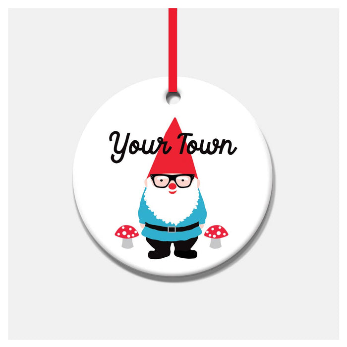 Gnome Personalized City Ceramic Ornament, name drop