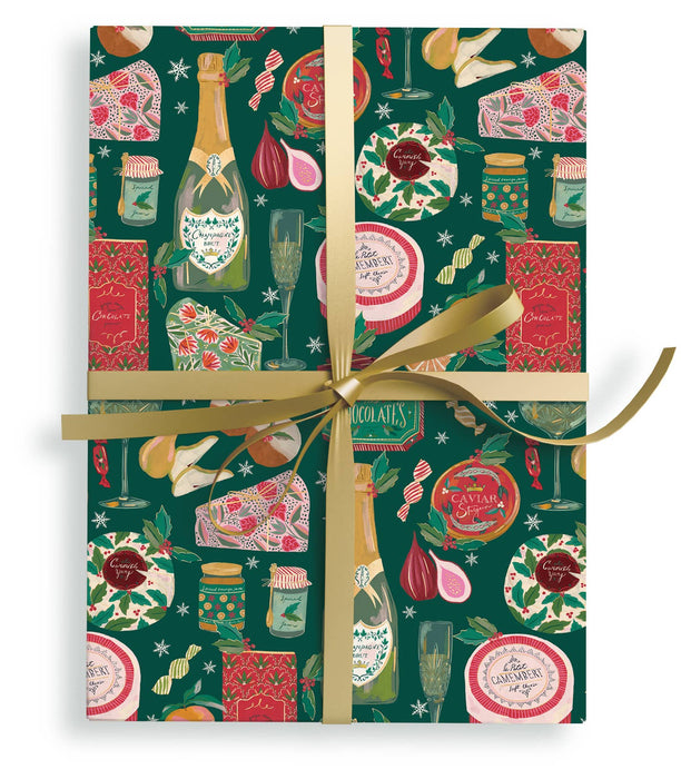 Seasonal Sip and Savor Metallic Gift Wrap