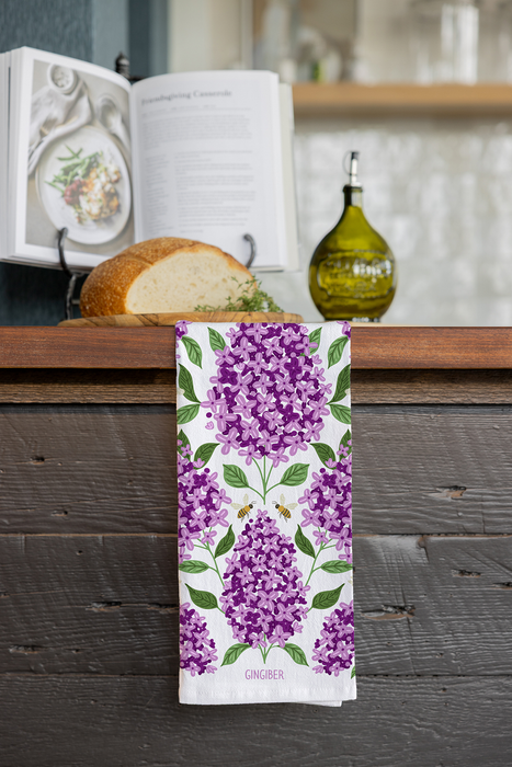 Purple Lilac Tea Towel - Spring Floral Kitchen Towel Decor