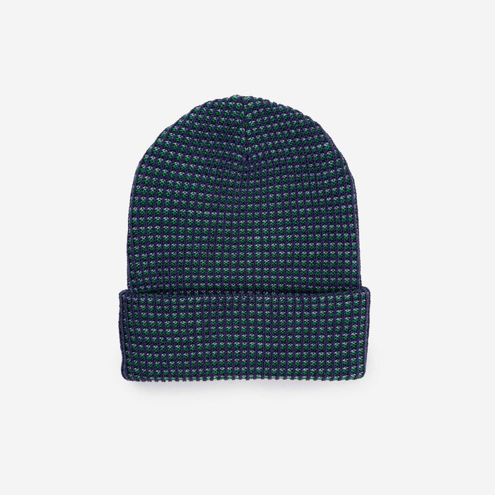 Simple Grid Knit Beanie: Indigo
