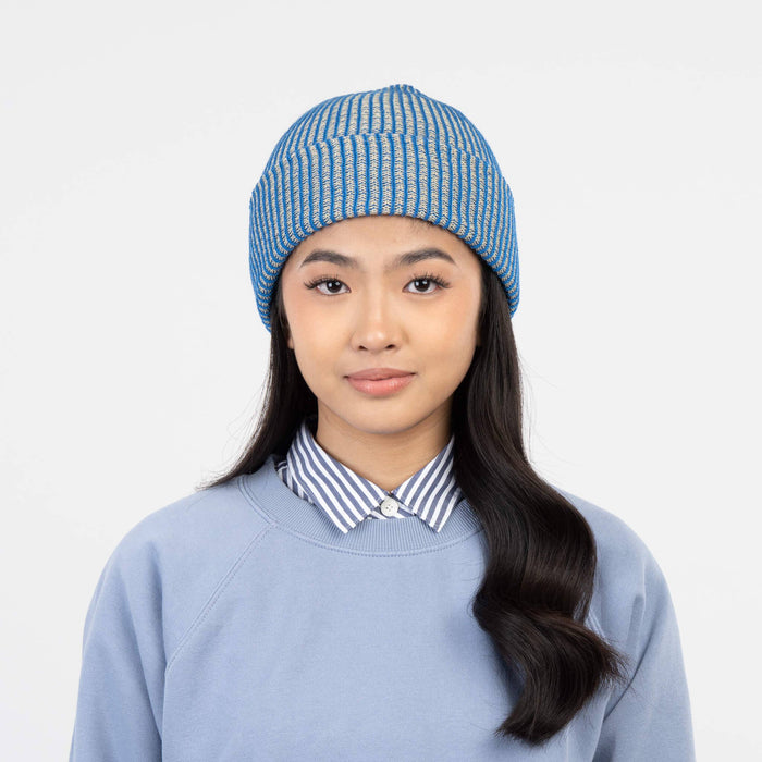 Simple Rib Knit Beanie: Golden Olive Navy