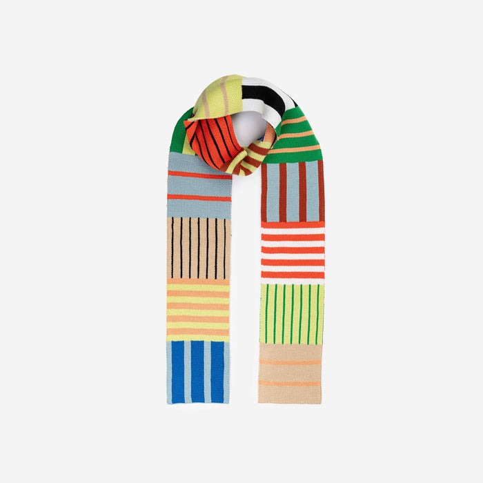 Patchwork Stripe Skinny Scarf: Rainbow