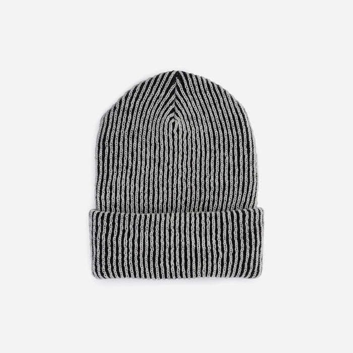 Simple Rib Knit Beanie: Red Grey