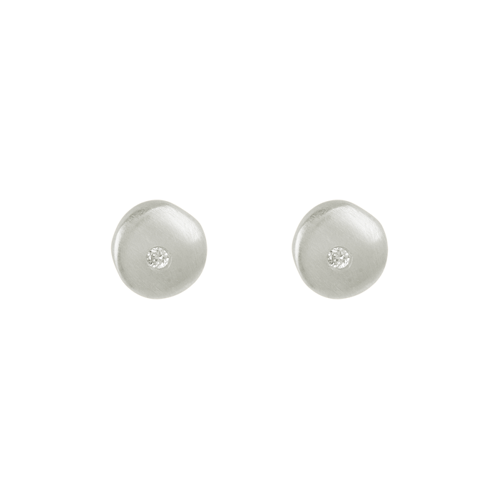 Tiny circular posts with ,02 ct diamond earrings: Silver