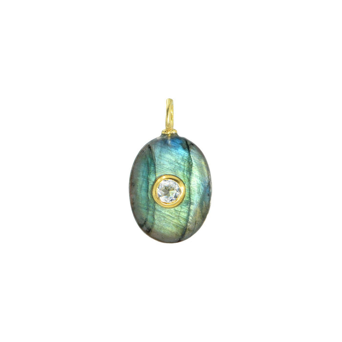 Labradorite Gemstone Pendant With Topaz: Mini Teardrop