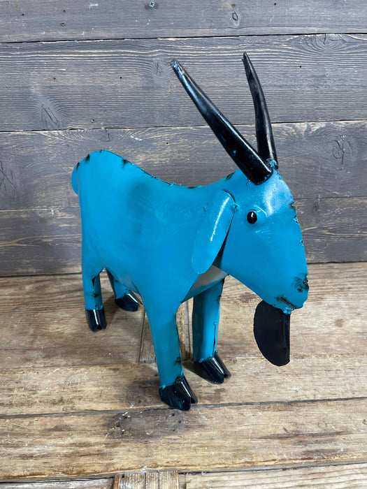 Fiesta Goat-Colorful-Metal-Garden Yard Art-Small-6Wx15Lx14H : Green