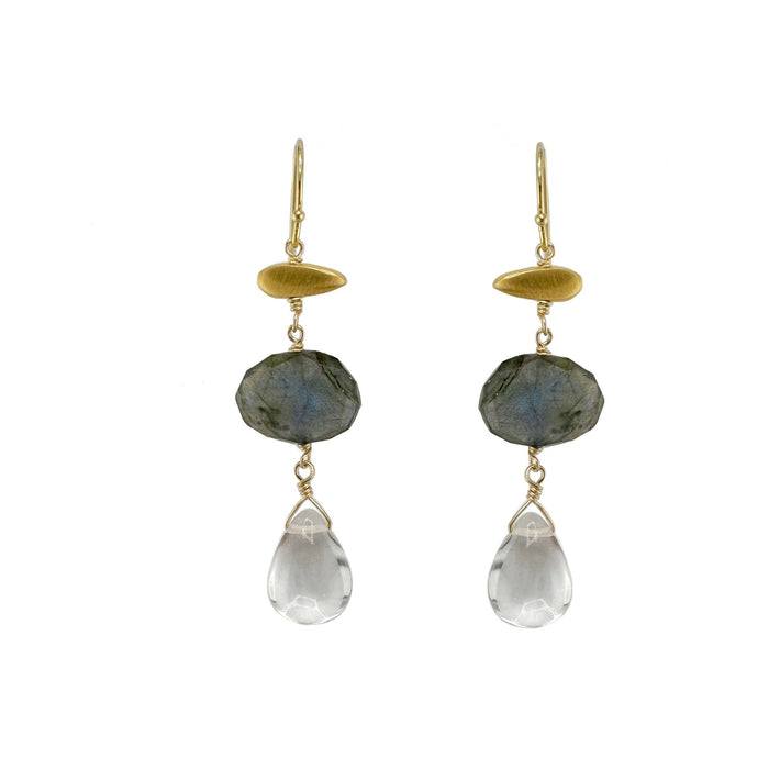 Little nugget w. stone & quartz earrings: Vermeil / Moonstone