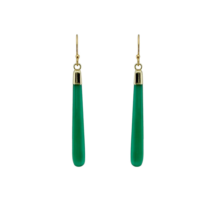 Long Green Onyx Earrings in Silver or Vermeil: Vermeil