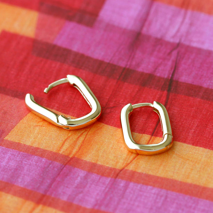 Oval Huggie Hoop Earrings 18K Gold Vermeil Hinge Closure Nickel Free Hypoallergenic Ships from CA: Sterling Silver