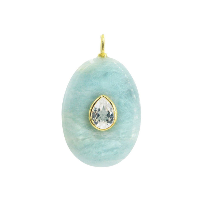 Aquamarine Gemstone Pendant With Topaz: Mini Coin