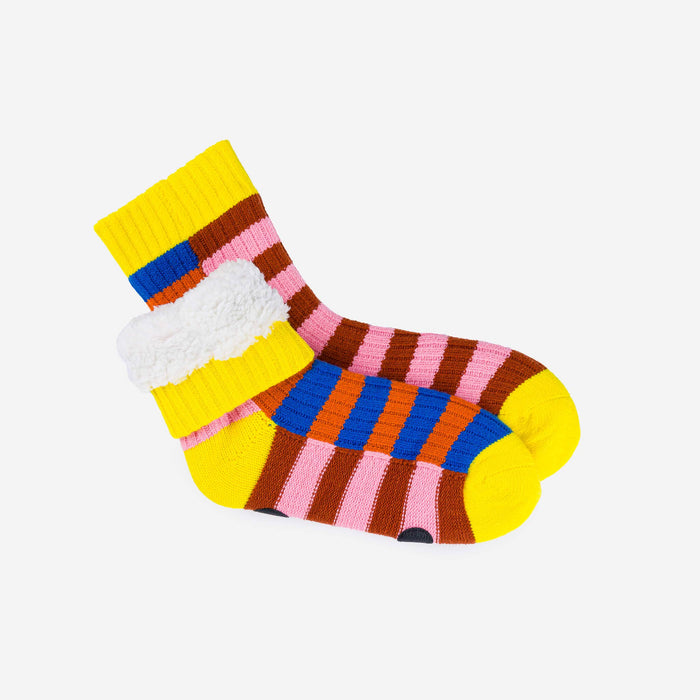 Super Stripe Knit House Socks: Peach Cobalt / S/M - W 6-9<br>M 5-7.5