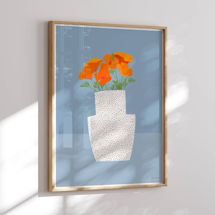 California Poppy Art Print. Signed. Unframed. 201018: 11 x 14 Unframed