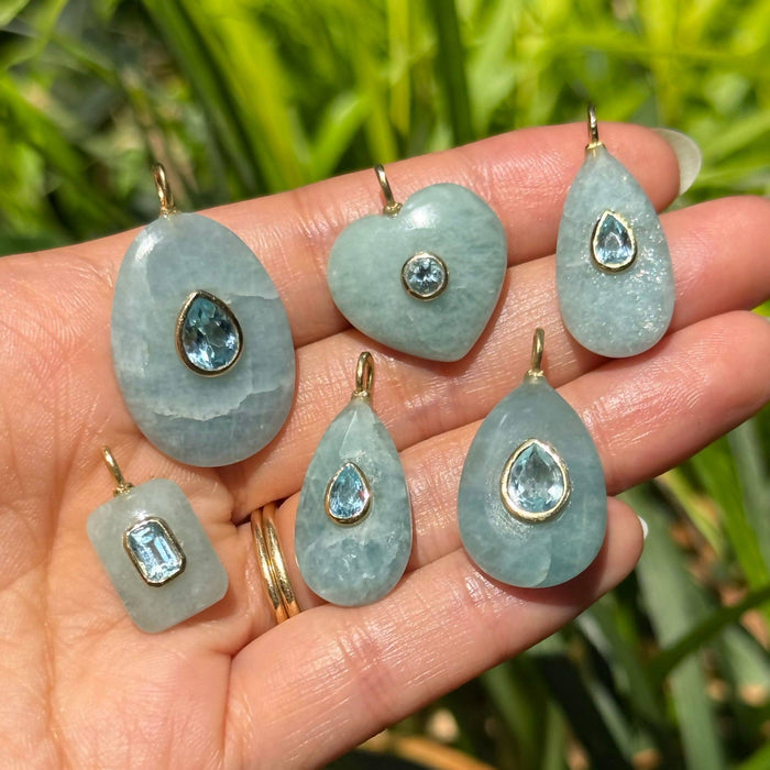 Aquamarine Gemstone Pendant With Topaz: Mini Coin