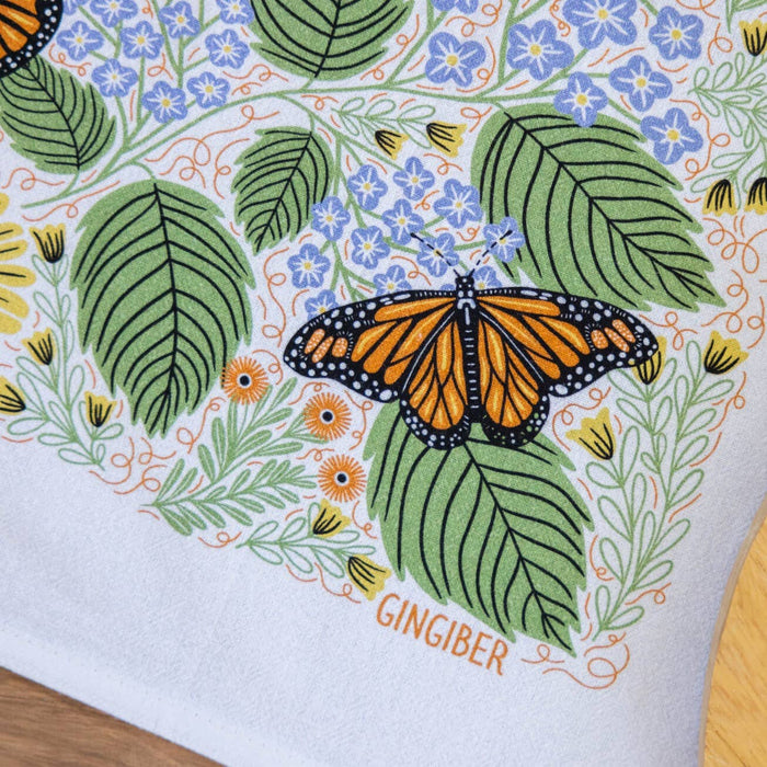 Monarch Garden Tea Towel - Butterfly Floral Kitchen Decor