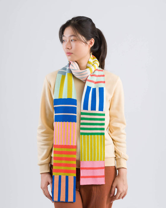 Patchwork Stripe Skinny Scarf: Sport