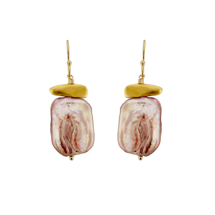 Pink rectangle pearl earrings in silver or vermeil.: Vermeil
