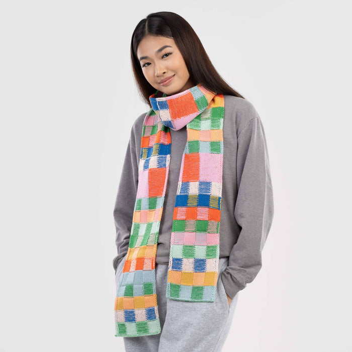 Mosaic Plaid Skinny Scarf: Candy