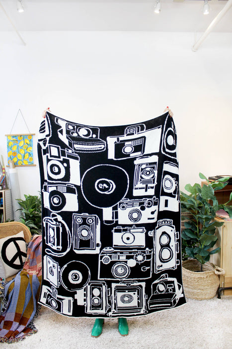Vintage Cameras Reversible Knit Blanket