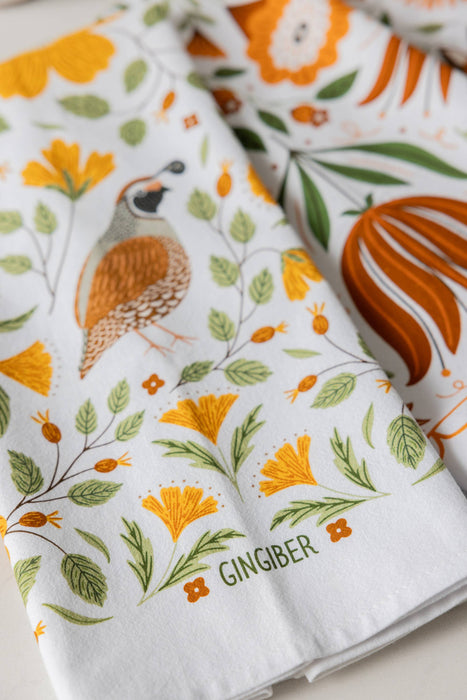 Quail Bird Tea Towel - Fall Bird Kitchen Decor