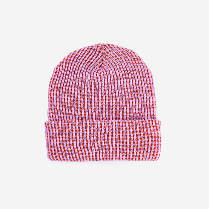 Simple Grid Knit Beanie: Pink