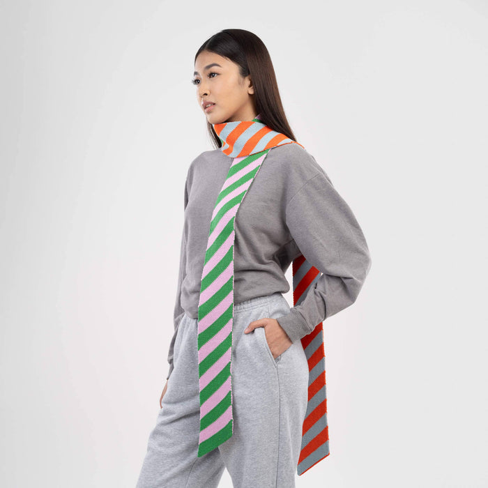 Zipper Stripe Ribbon Scarf: Poppy Stone Blue
