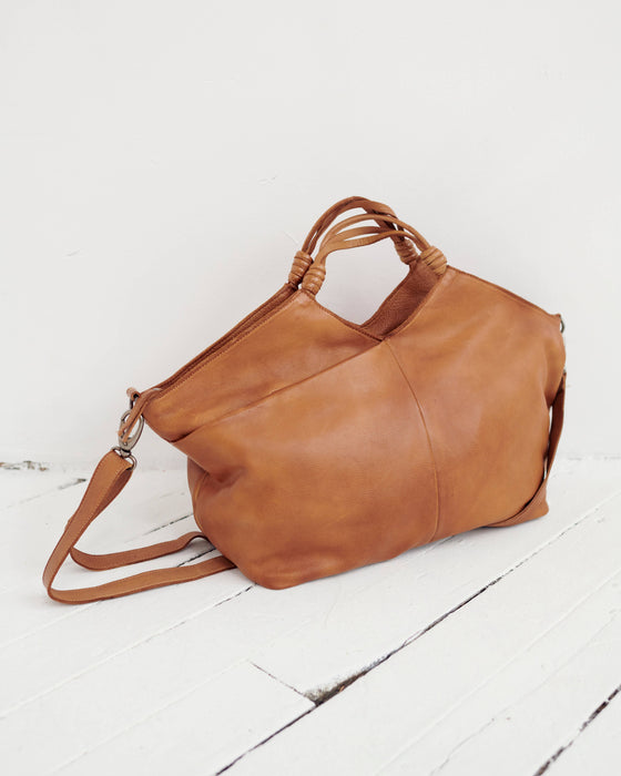 Nelly Handcrafted Leather Tote/Crossbody Bags: Cognac