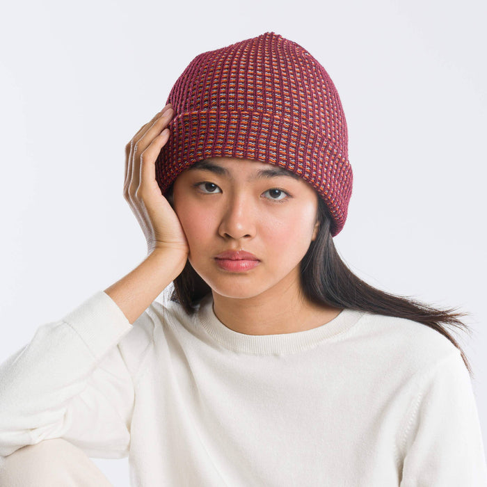 Simple Grid Knit Beanie: Indigo