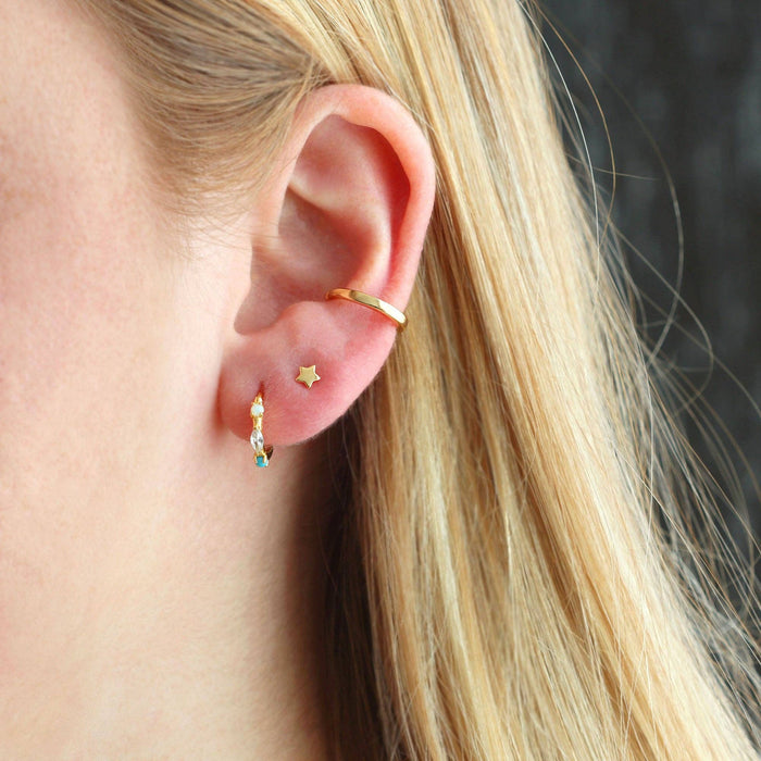 Seaside Spark Huggie Hoop Earrings 18K Gold Vermeil CZ, Opal and Turquoise Stones 12.5" Hoops Hinge Closure Nickel Free Hypoallergenic Ships from CA