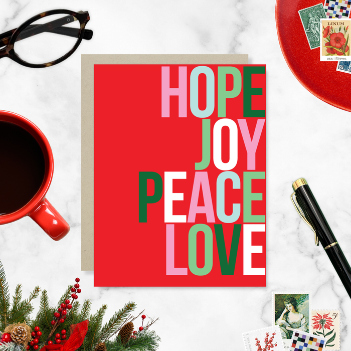 Hope Joy Peace Red Holiday Card
