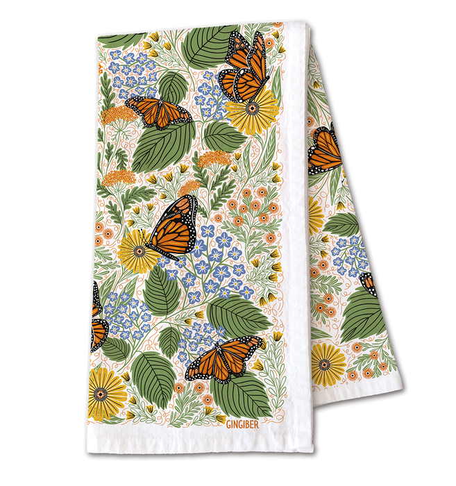 Monarch Garden Tea Towel - Butterfly Floral Kitchen Decor