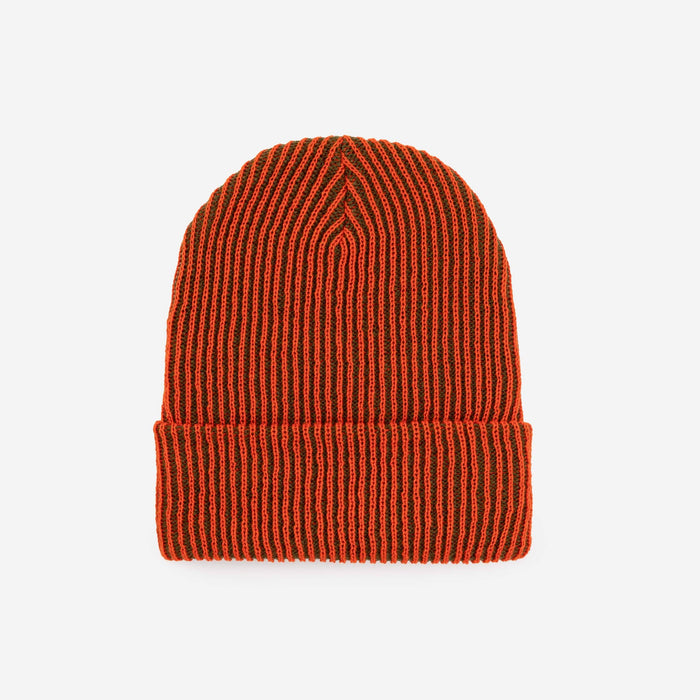 Simple Rib Knit Beanie: Stone Blue Rust