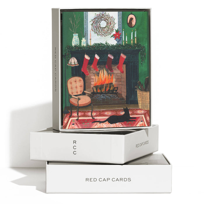 Christmas by the Fireplace holiday greeting card: Boxed Set of 8