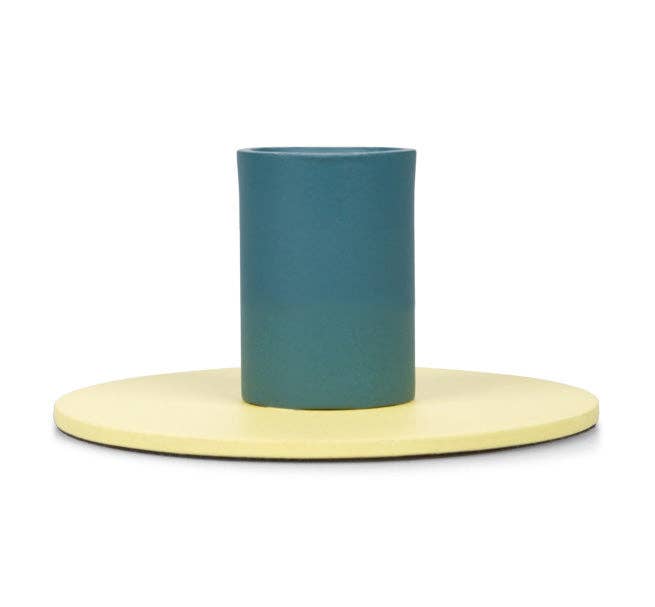 Small Two-Tone Jasmine & Petrol Blue Metal Candleholder