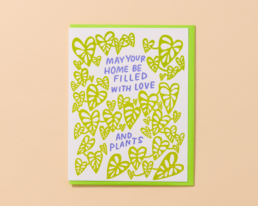 Letterpress New Home Card—Love and Plants (House, Modern)