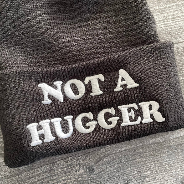 Not a Hugger knit hat beanie introvert winter Black blue: Black