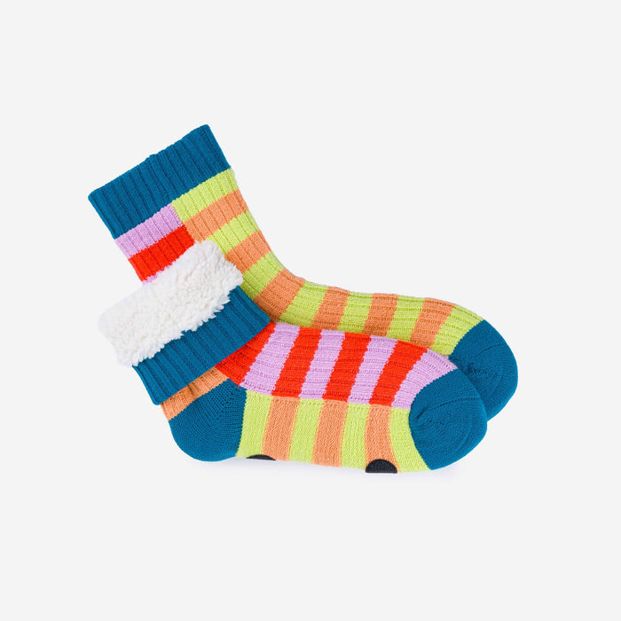 Super Stripe Knit House Socks: Peach Cobalt / S/M - W 6-9<br>M 5-7.5
