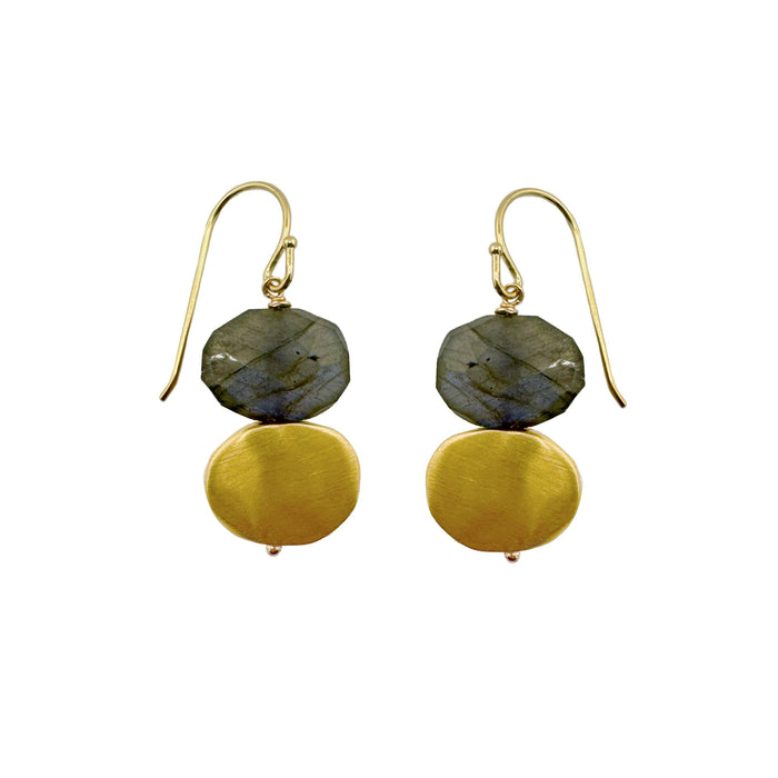Large nugget w. stones earrings: Silver / Moonstone