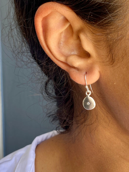 Hanging disc with .02ct diamond earrings: Vermeil